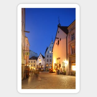 Olde Hansa House, Lower Town, Old Town, at dusk, Tallinn, Estonia, Europe Sticker